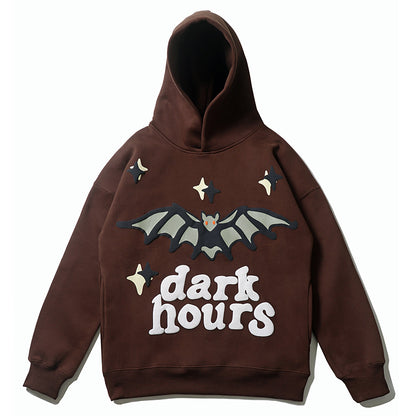 Bat Puff Print Velvet Padded Hooded Sweatshirt Hoodie Men