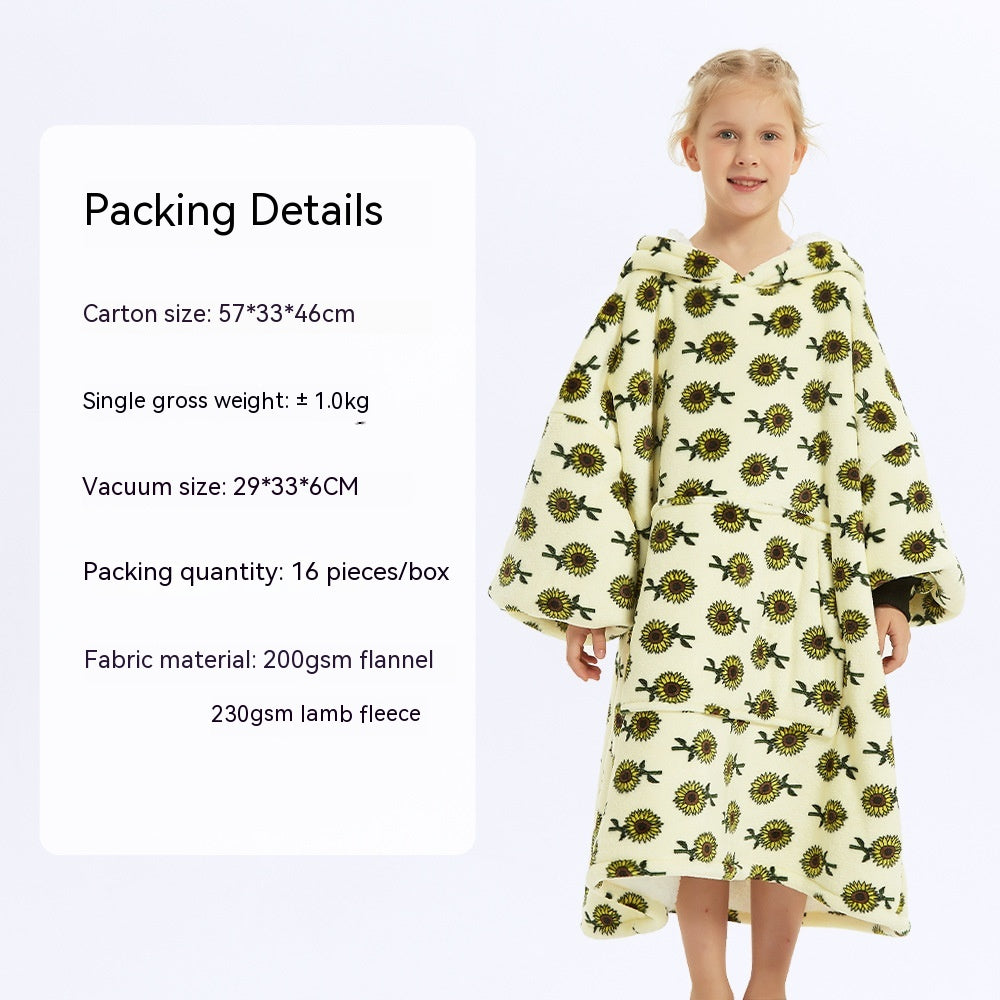 European And American Style Flannel Hooded Lazy Blanket Children Plus Size Cashmere Hoodie