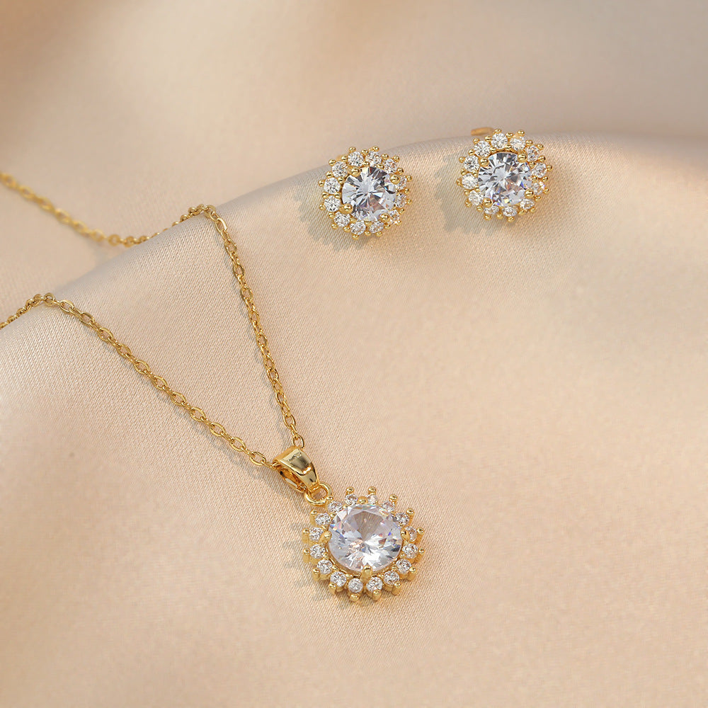 Necklace Female Online Influencer Flower Zircon Geometric