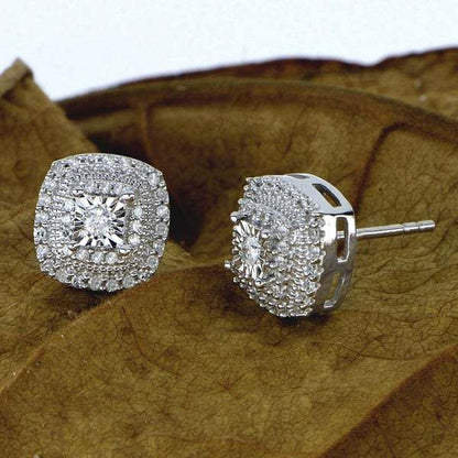 Women's Retro Square Fashion Elegant Micro Inlaid White Zircon Stud Earrings