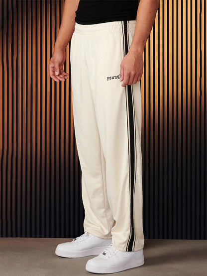 Black And White Ribbon Stitching Casual Trousers Men's Striped Embroidery Fitness Sports