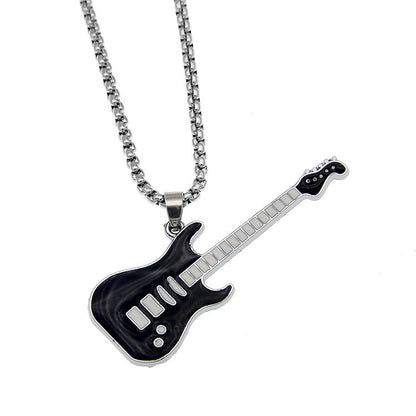 Gothic 2-layer Titanium Steel Guitar Necklace Men's Musical