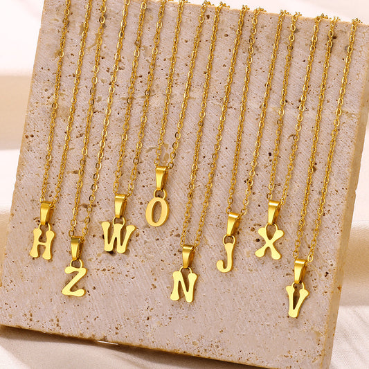 Simple 18K Gold Plating Stainless Steel Small Letter Necklace For Women