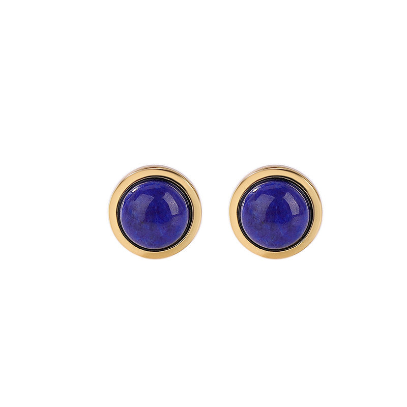 S925 Sterling Silver Gold-plated Lapis Ball Stud Earrings