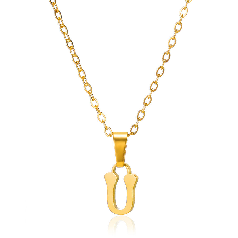 Simple 18K Gold Plating Stainless Steel Small Letter Necklace For Women