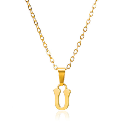 Simple 18K Gold Plating Stainless Steel Small Letter Necklace For Women