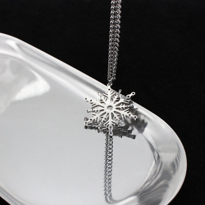 Polished Stainless Steel Snowflake Pendant Necklace