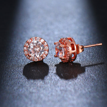 Fashion All-match Round Micro Zircon-encrusted Stud Earrings Ornament