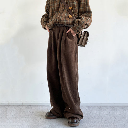 Retro Corduroy Casual Fleece-lined Elastic Waist Pants