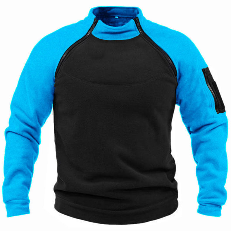 Stand Collar Loose Double Sleeve Color Matching Outdoor Keep Warm Breathable Men's Sweater