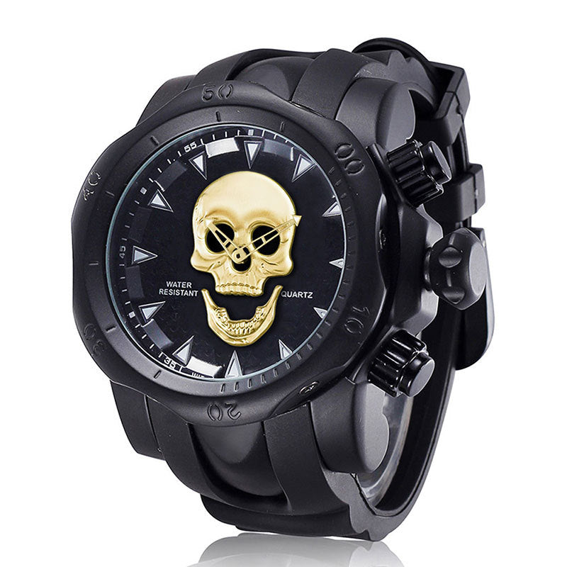 New Men's Watch Personality Skull Large Dial Silicone Band Quartz Watch