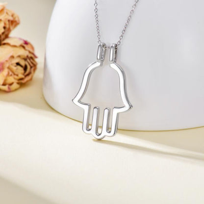 Hamsa Hand Ring Holder Keeper Pendant Necklace in Sterling Silver