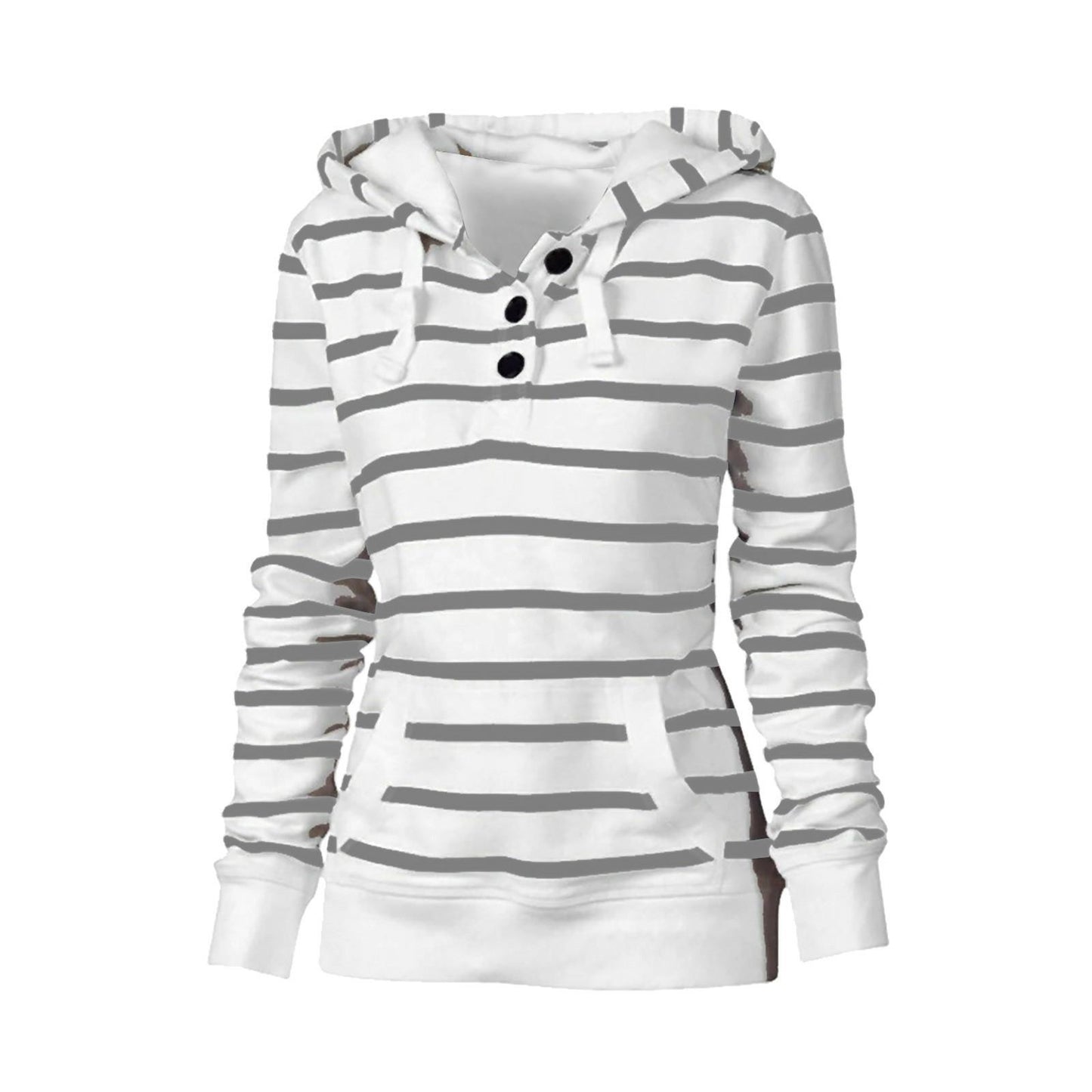 Women's Casual Long Sleeved Hooded Striped Sweater Jacket