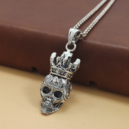 Sterling Silver S925 Crown Skull Pendant Cold Style