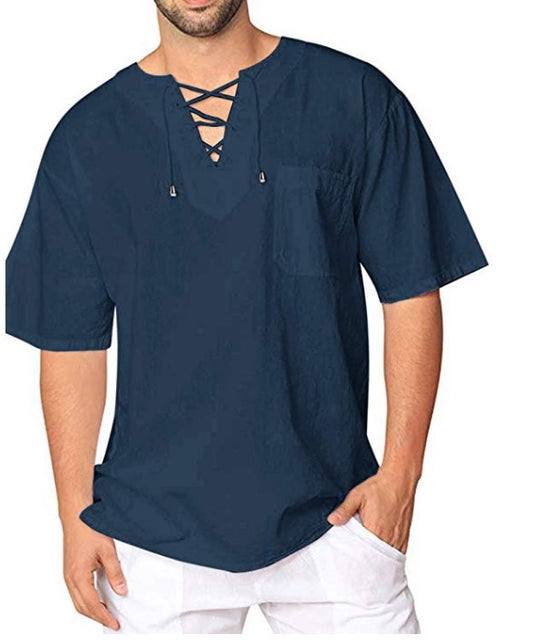 Men's short-sleeved T-shirt cotton and linen led men's T-shirt