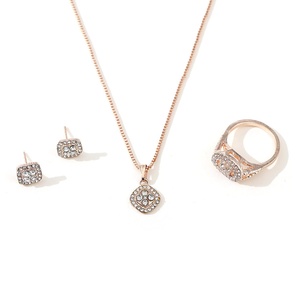 Engagement Ring, Stud Earrings, Necklace Three-piece Wedding Set