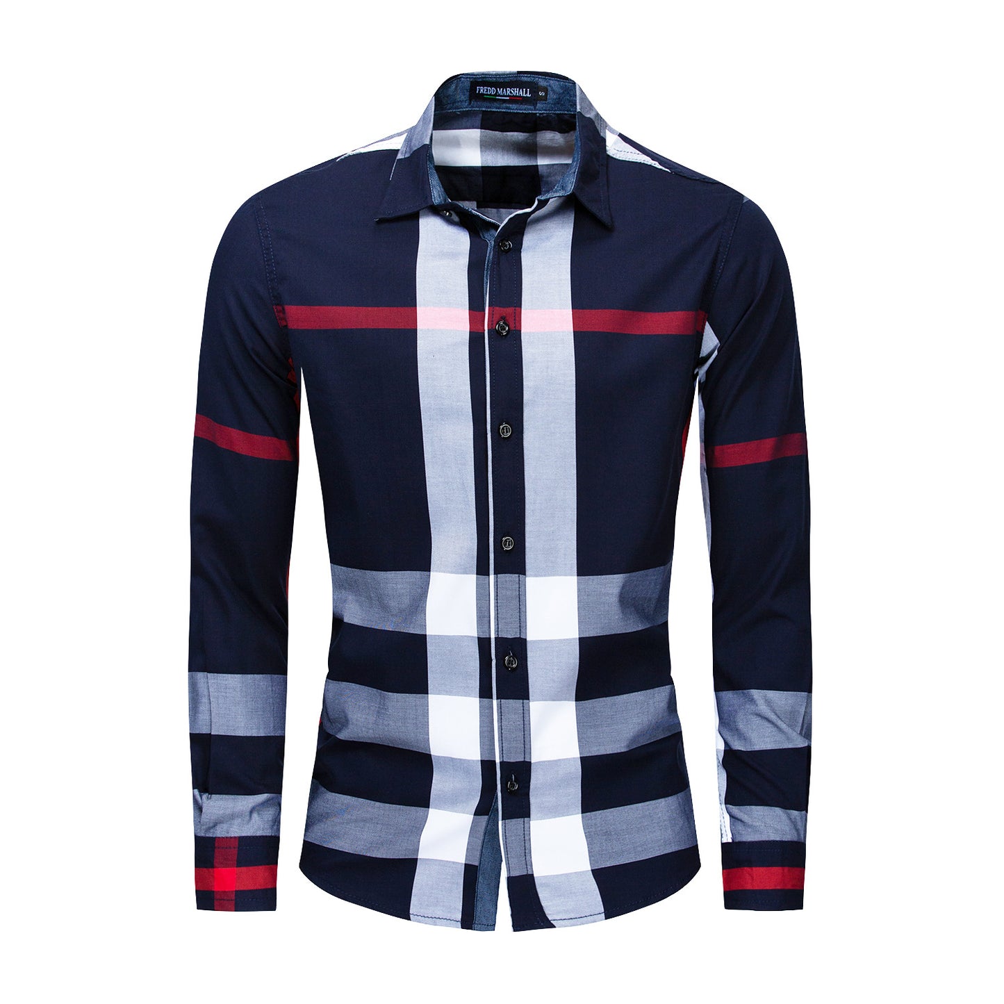 New Men's Cotton Long-sleeved Shirt Color Matching Plaid