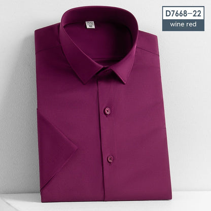 Non-ironing Short-sleeved Shirt Solid Color Stretch Men's Top