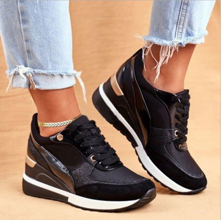 Women's Platform Colorblock Sequin Flat Casual Sneakers