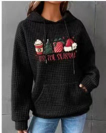 Waffle Hoodie Winter New Hooded Dog Printed Sweater Women