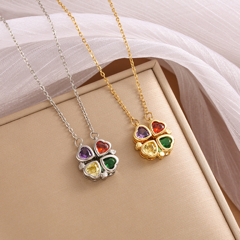 Four-Leaf Clover Pendant Necklace Female Korean Malachite