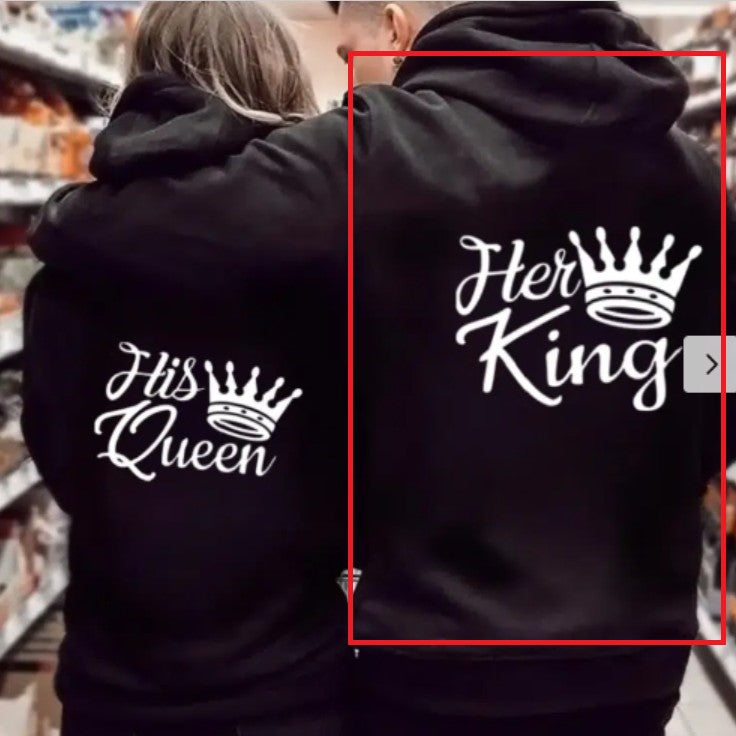 King Queen Printed European And American Plus Velvet Hooded Sweater