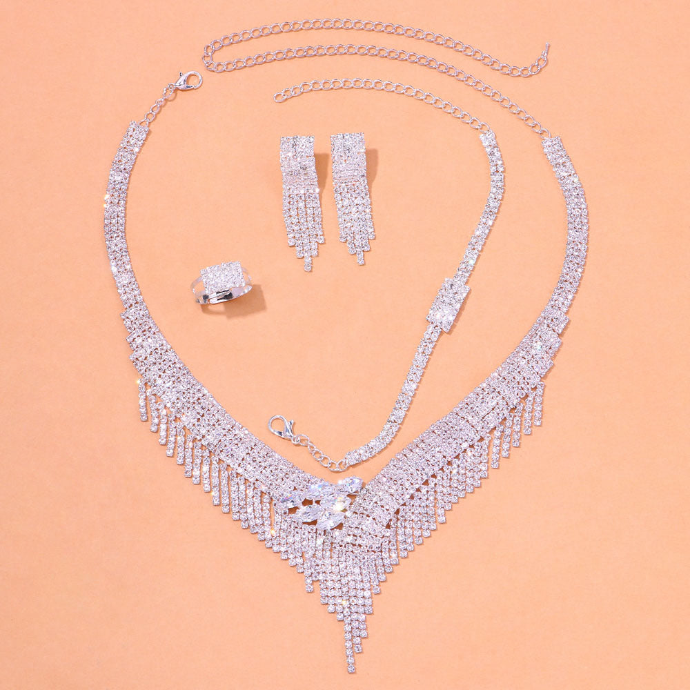 Micro Inlaid Zircon Tassel Necklace Four-piece Set