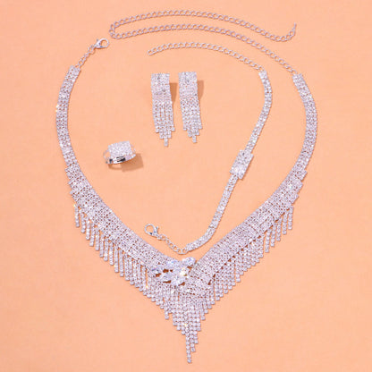 Micro Inlaid Zircon Tassel Necklace Four-piece Set