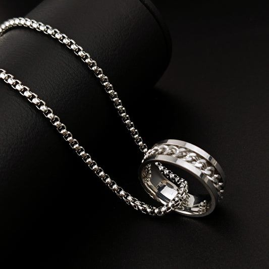 Lucky Titanium Steel Chain Ring Necklace