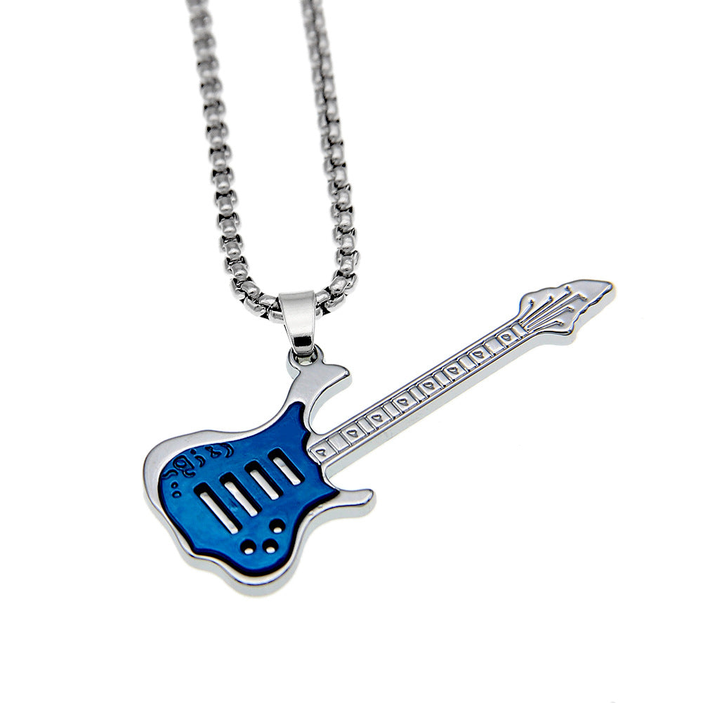 Gothic 2-layer Titanium Steel Guitar Necklace Men's Musical