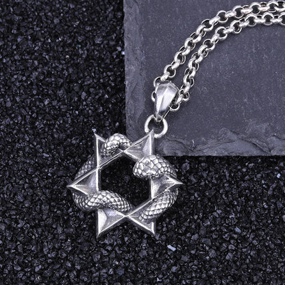 925 Sterling Silver Snake Six-pointed Star Pendant For Men