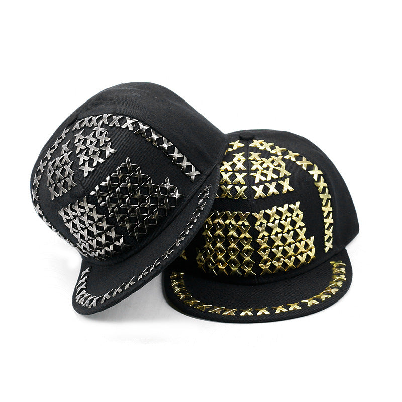 Punk Hip Hop Metal Rivet Flat Brim Baseball Cap