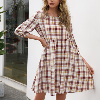 Loose Casual Pullover Plaid Dress Women