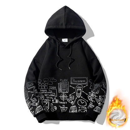 Letter Print Hooded Velvet Padded Thickened Sweater