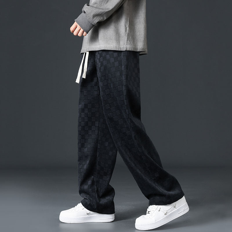 Corduroy Fashion Brand Loose Chessboard Plaid Straight Sweatpants