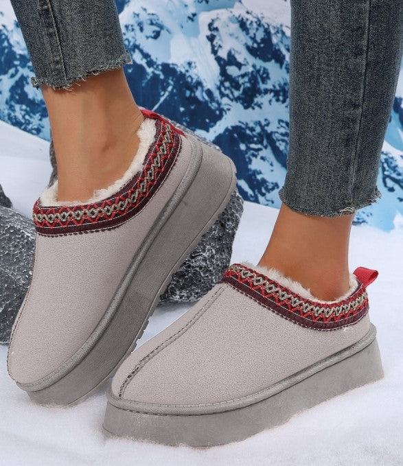 Women's Snow Boots Winter Fleece-lined Warm Slugged Bottom Heel-free Toe Cap Fluffy Cotton Shoes