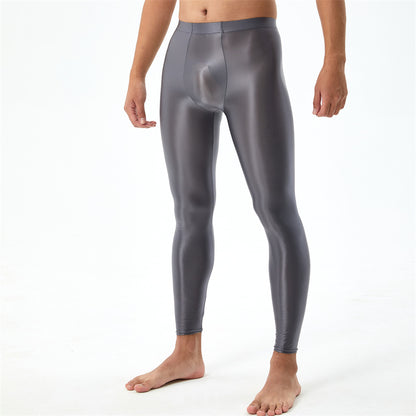 Plus Size Shiny Silky Bodybuilding Ankle-length Pants