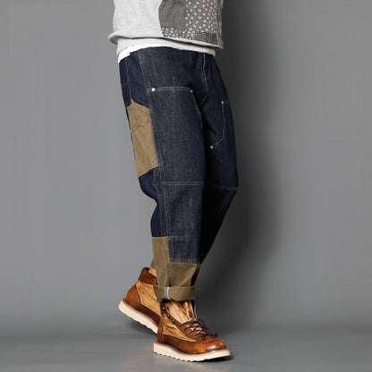 Loose All-match Trendy Multi-pocket Stitching Design Straight American Jeans