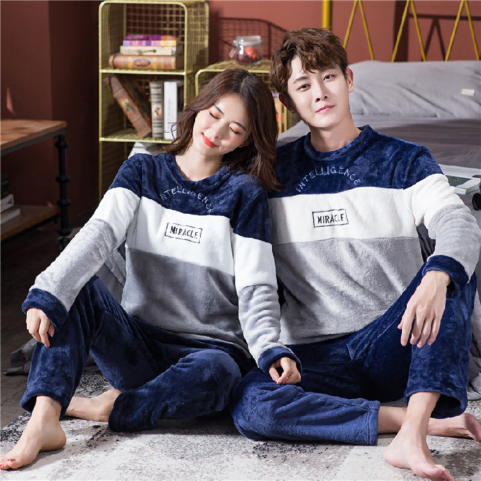 Female Spring, Autumn, Winter Coral Plush Couple Nightwear