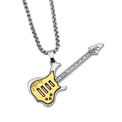 Gothic 2-layer Titanium Steel Guitar Necklace Men's Musical