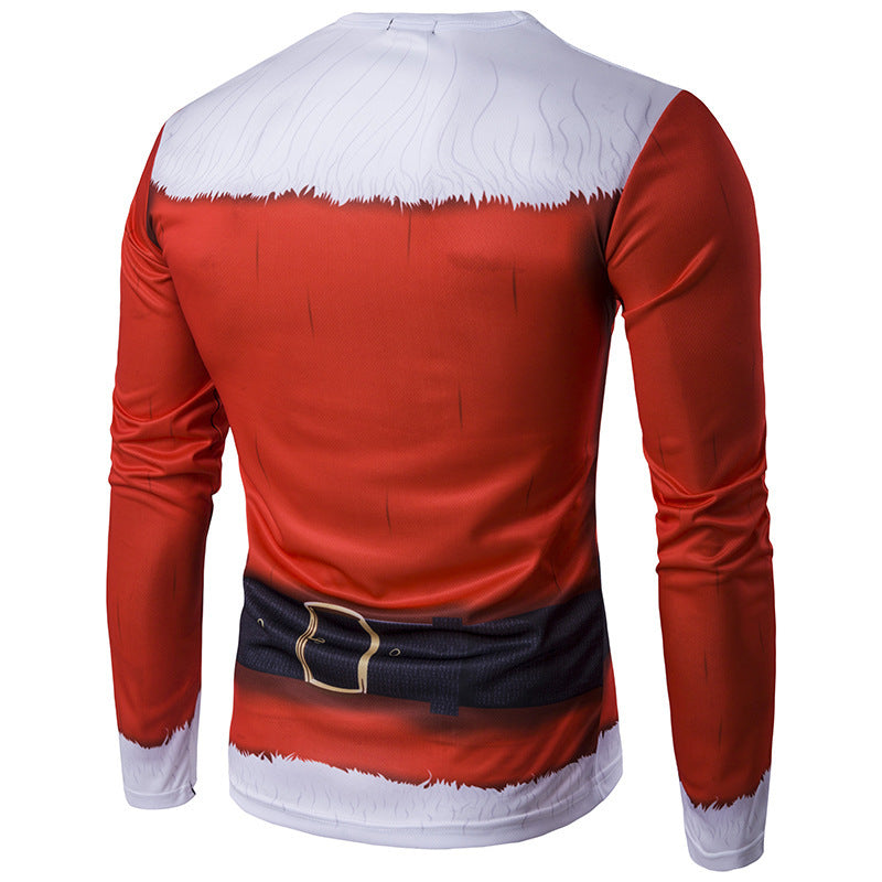 Round Neck 3D Santa Claus Clothing Printed Long Sleeve T-shirt