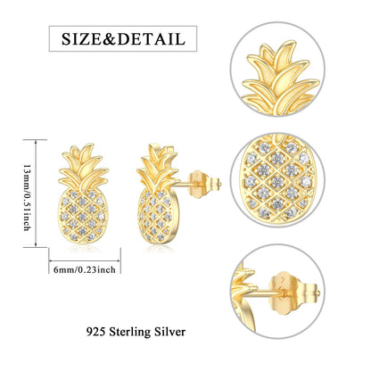 Pineapple Earrings Sterling Silver Pineapple Stud Earrings Hypoallergenic Earrings Jewelry