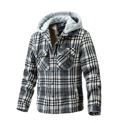 Fleece British Style Hooded Plaid Coat