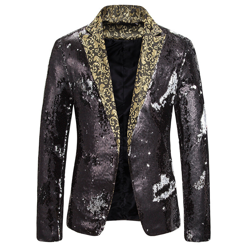 New Men's Two-tone Sequined Suit Stage Costume Jacket