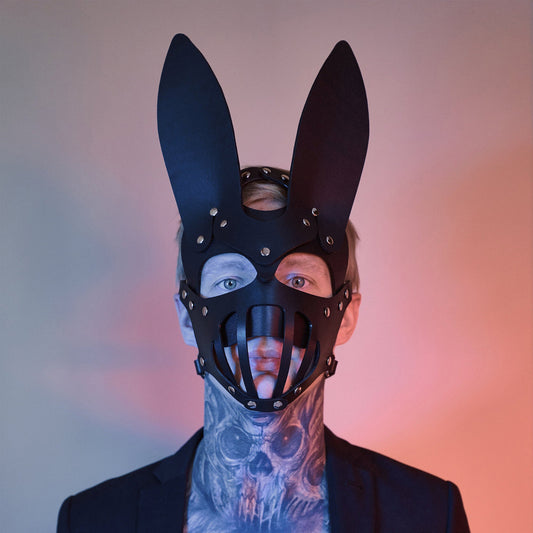 Men's And Women's Rabbit Ears Leather Mask