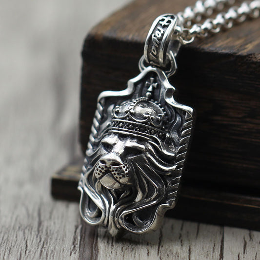 925 Sterling Silver Lion's Head Pendant Domineering European And American Punk Beast Head Pendant