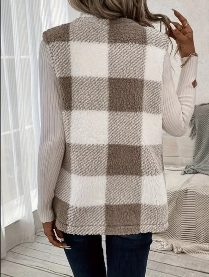 Coat Loose Plaid Color Stitching Knitted Cardigan Sweater