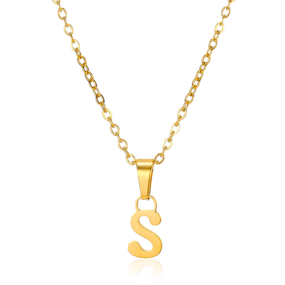 Simple 18K Gold Plating Stainless Steel Small Letter Necklace For Women