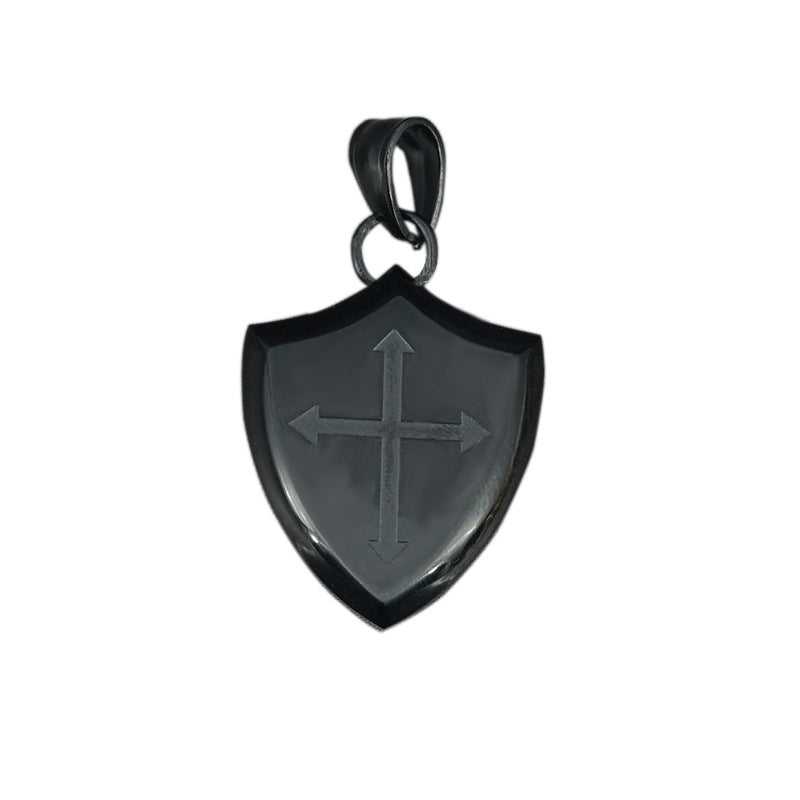 Stainless Steel Triangle Shield Cross Pendant Titanium Steel Men's Necklace Marking Lettering