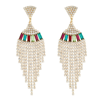 Alloy Diamond Rhinestone Long Fringe Earrings